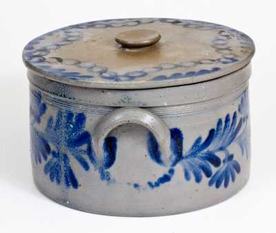 Two-Gallon Lidded Stoneware Cake Crock w/ Profuse Decoration, att. Henry H. Remmey, Philadelphia