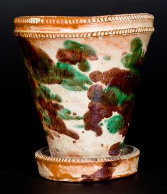 Shenandoah Valley Multi-Glazed Redware Flowerpot, attrib. J. Eberly & Co., Strasburg, VA