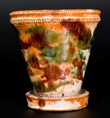 Shenandoah Valley Multi-Glazed Redware Flowerpot, attrib. J. Eberly & Co., Strasburg, VA