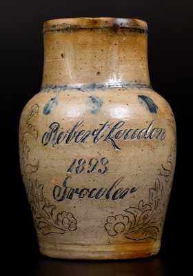 Extremely Rare Three-Quart Remmey Stoneware Presentation Pitcher, "Robert Loudon / 1893 / Growler"