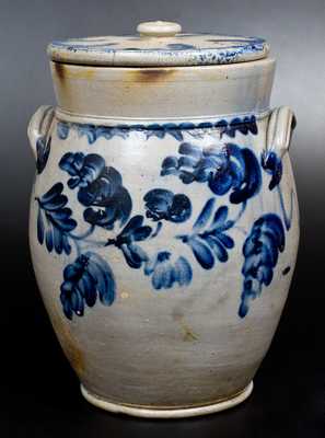 Three-Gallon Lidded Remmey, Philadelphia Stoneware Jar w/ Profuse Decoration