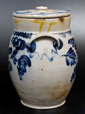 Three-Gallon Lidded Remmey, Philadelphia Stoneware Jar w/ Profuse Decoration
