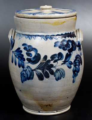 Three-Gallon Lidded Remmey, Philadelphia Stoneware Jar w/ Profuse Decoration