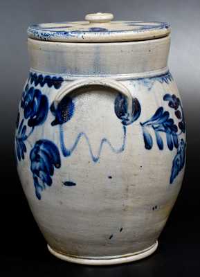 Three-Gallon Lidded Remmey, Philadelphia Stoneware Jar w/ Profuse Decoration