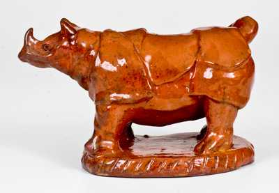 Possibly Unique Pennsylvania Redware Rhinoceros Bank