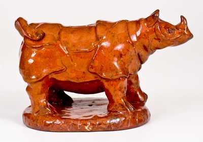 Possibly Unique Pennsylvania Redware Rhinoceros Bank