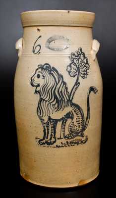 Very Fine J. BURGER JR. / ROCHESTER, NY Stoneware Lion Churn