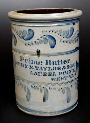 Extremely Rare PRIME BUTTER / LAUREL, POINT, W. VA Stoneware Advertising Crock