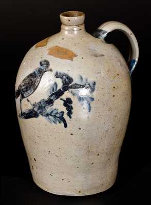 Extremely Rare Baltimore Stoneware Jug w/ Incised Bird Decoration, c1812-27