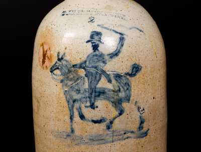 Very Fine M. TYLER / ALBANY, NY Stoneware Jug with Horse and Rider Decoration