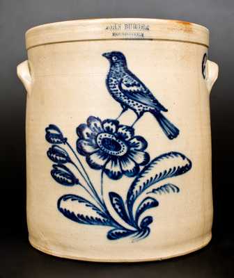 Outstanding JOHN BURGER / ROCHESTER Stoneware Crock w/ Fine Bird on Floral Decoration