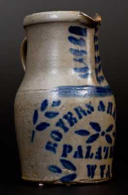 Fine BOYERS & HARDEN / PALATINE, W. VA Stoneware Pitcher w/ Stencilled and Freehand Decoration