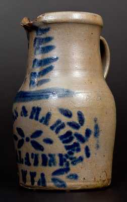 Fine BOYERS & HARDEN / PALATINE, W. VA Stoneware Pitcher w/ Stencilled and Freehand Decoration