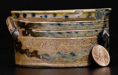 Extremely Rare "Xerxes Price / Made 1841" Inscribed Miniature Butter Crock, New Jersey origin