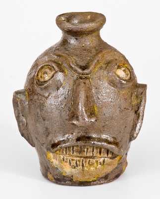 Rare Edgefield, South Carolina, Alkaline-Glazed Stoneware Face Jug, Miles Mill Pottery, circa 1870