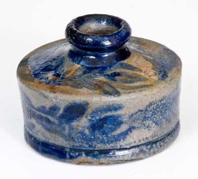 Very Rare Stoneware Inkwell with Profuse Cobalt Floral Decoration, Baltimore, circa 1825