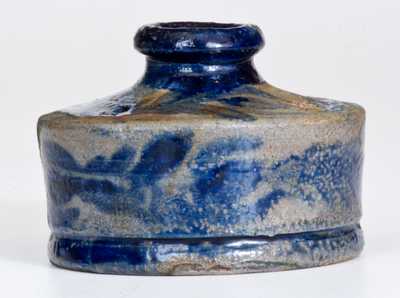 Very Rare Stoneware Inkwell with Profuse Cobalt Floral Decoration, Baltimore, circa 1825