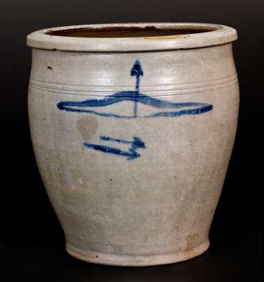Very Rare Morgantown, WV Stoneware Jar w/ Bow and Arrow Decoration, att. Thompson Pottery