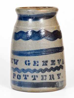 Possibly Unique NEW GENEVA POTTERY Stoneware Canning Jar w/ Cobalt Tree Decoration