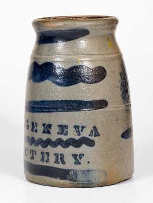 Possibly Unique NEW GENEVA POTTERY Stoneware Canning Jar w/ Cobalt Tree Decoration