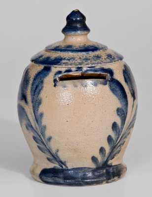 Rare and Fine Stoneware Bank with Cobalt Floral Decoration, att. Richard C. Remmey, Philadelphia, PA