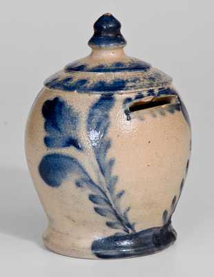 Rare and Fine Stoneware Bank with Cobalt Floral Decoration, att. Richard C. Remmey, Philadelphia, PA