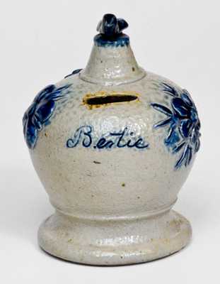 Extremely Rare Stoneware Bank w/ Applied Decoration and Bird Finial, probably Richard C. Remmey, Philadelphia