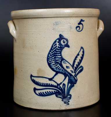 Five-Gallon J. BURGER, JR. / ROCHESTER N.Y. Stoneware Crock w/ Cobalt Quail