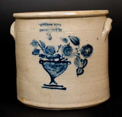 3 Gal. RIEDINGER & CAIRE / POUGHKEEPSIE, NY Stoneware Crock w/ Unusual Flowering Urn