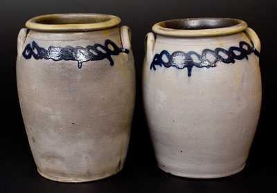 Lot of Two: Stoneware Jars w/ Chain-link Decoration att. B. C. Milburn, Alexandria, VA