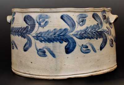 Monumental 4 Gal. Baltimore Stoneware Cake Crock w/ Profuse Floral Decoration, c1835