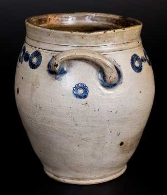 Unusual attrib. Crolius, Manhattan Stoneware Jar w/ Impressed Rosettes, circa 1810