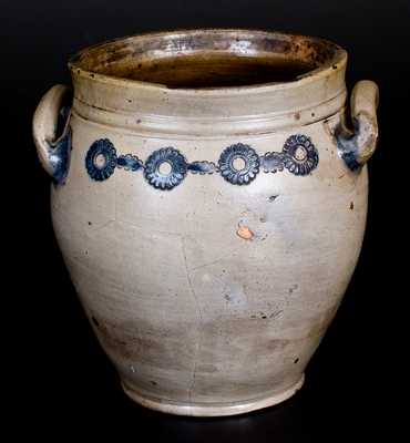 Unusual attrib. Crolius, Manhattan Stoneware Jar w/ Impressed Rosettes, circa 1810