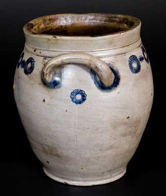 Unusual attrib. Crolius, Manhattan Stoneware Jar w/ Impressed Rosettes, circa 1810