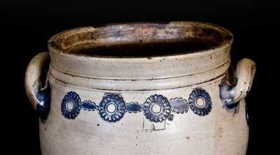 Unusual attrib. Crolius, Manhattan Stoneware Jar w/ Impressed Rosettes, circa 1810
