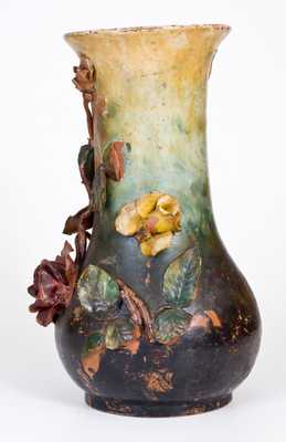 Large Redware Vase w/ Applied Flowers