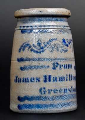 Jas. Hamilton & Co. / Greensboro, PA Stoneware Canning Jar w/ Brushed Decoration