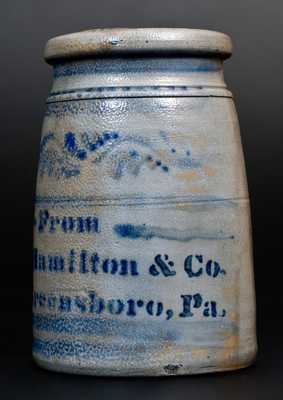 Jas. Hamilton & Co. / Greensboro, PA Stoneware Canning Jar w/ Brushed Decoration