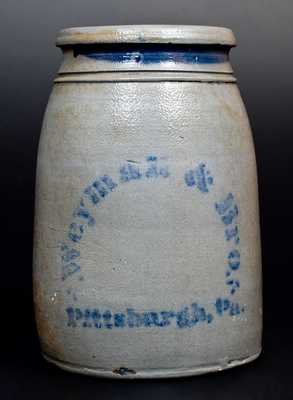 Weyman & Bros. / Pittsburgh, Pa. Stoneware Canning Jar w/ Stenciled Tobacco Leaf on Reverse