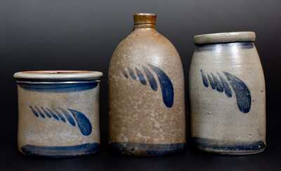 Lot of Three: Western PA Stoneware Jug, Jar, and Butter Crock with Similar Brushed Decoration