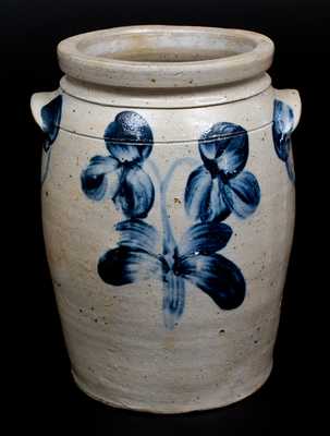 1 1/2 Gal. Baltimore Stoneware Jar with Cobalt Floral Decoration