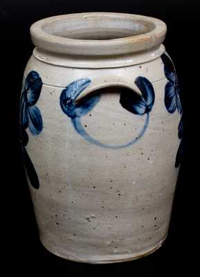 1 1/2 Gal. Baltimore Stoneware Jar with Cobalt Floral Decoration