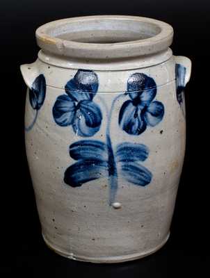 1 1/2 Gal. Baltimore Stoneware Jar with Cobalt Floral Decoration