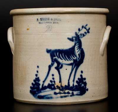 Norton (Bennington, VT) Stoneware Deer Crock and Impressed WHITINSVILLE, MASS Advertising