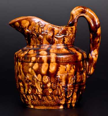 Rockingham Ware Pitcher w/ Rare Firemen Pattern att. Cadmus & Co., South Amboy, NJ
