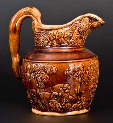 AMERICAN POTTERY CO. / SOUTH AMBOY, NJ Rockingham Ware Hunt Scene Pitcher