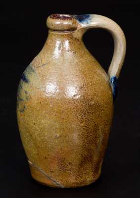 Fine Miniature Stoneware Jug with Incised X s and Cobalt Decoration