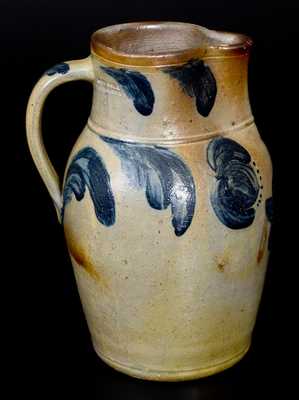 1 Gal. JOHN BELL / WAYNESBORO Stoneware Pitcher with Bold Cobalt Floral Decoration