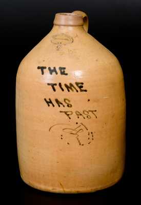 Very Rare BROWN BROTHERS / HUNTINGTON / L.I. Stoneware Jug Inscribed "The Time Has Past"