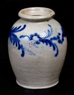 Very Fine Pint-Sized Stoneware Jar with Slip-Trailed Decoration, Baltimore, circa 1820
